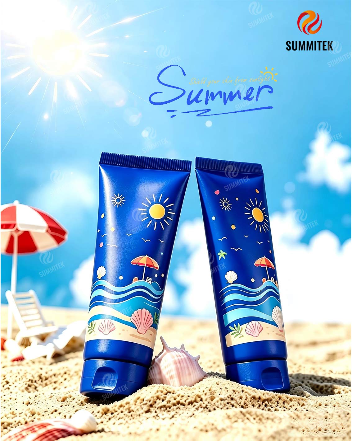 Tubes en plastique de protection solaire personnalis&eacute;s | Emballage de soins solaires de luxe