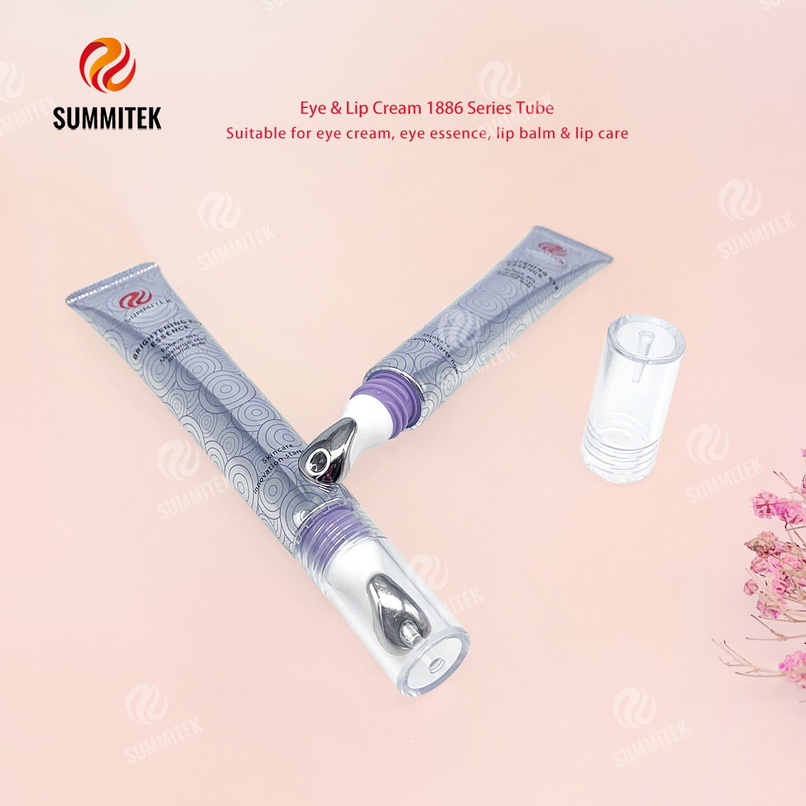Tube de cr&egrave;me yeux et l&egrave;vres D16/D19 | Emballage de t&ecirc;te de massage avec applicateur m&eacute;tallique