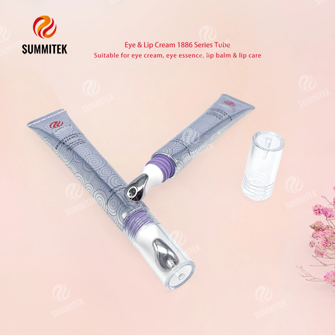 Tube de cr&egrave;me yeux et l&egrave;vres D16/D19 | Emballage de t&ecirc;te de massage avec applicateur m&eacute;tallique