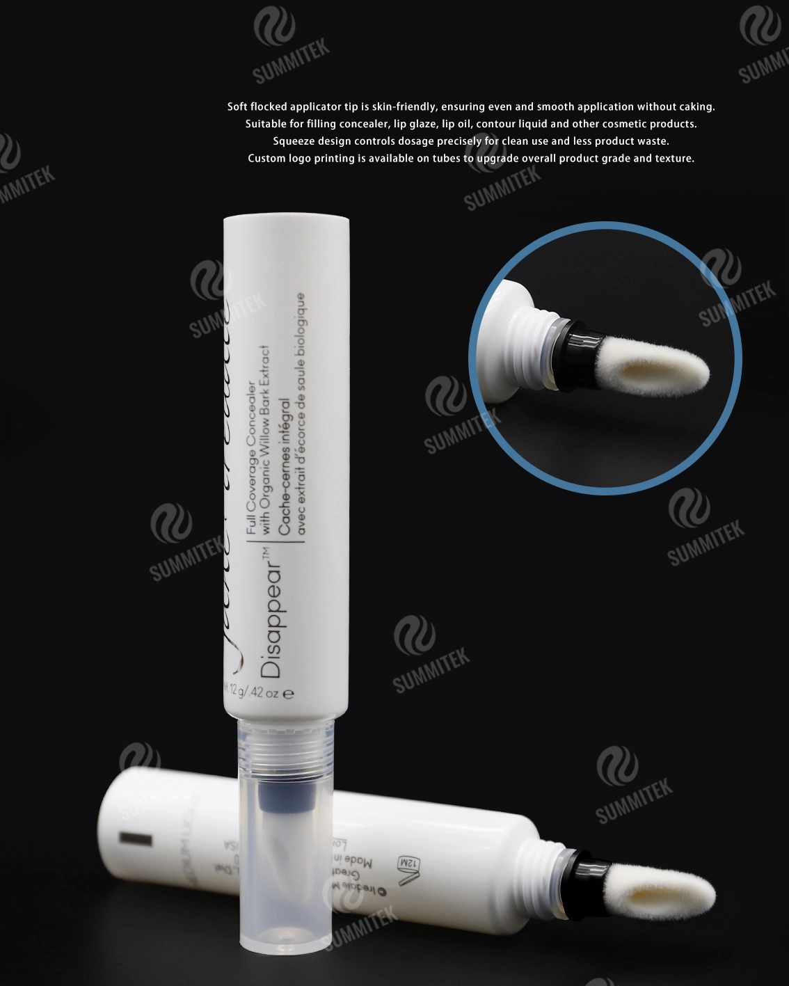 Tube &agrave; pointe floqu&eacute;e D19 | Emballage correcteur avec applicateur souple