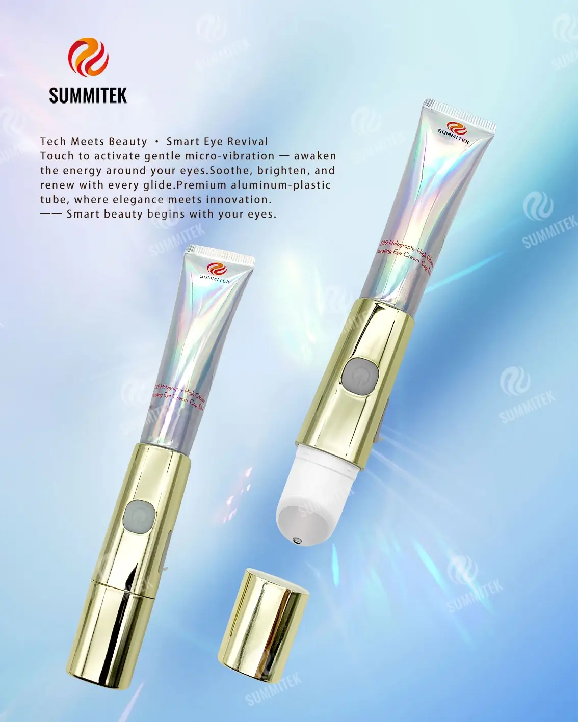Tube de cr&egrave;me vibrante pour les yeux D19 | Emballage de s&eacute;rum pour les yeux avec applicateur de micro-vibrations