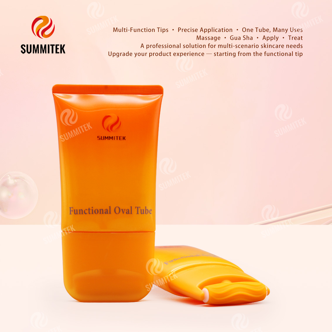 Tube ovale fonctionnel D55 | Emballage multi-embouts pour massage et soins de la peau
