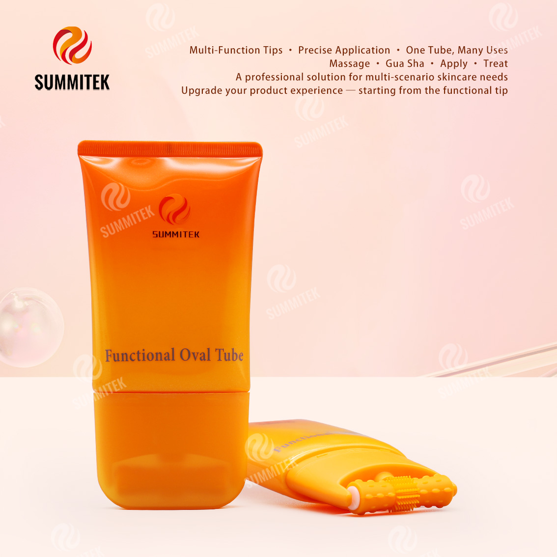 Tube ovale fonctionnel D55 | Emballage multi-embouts pour massage et soins de la peau