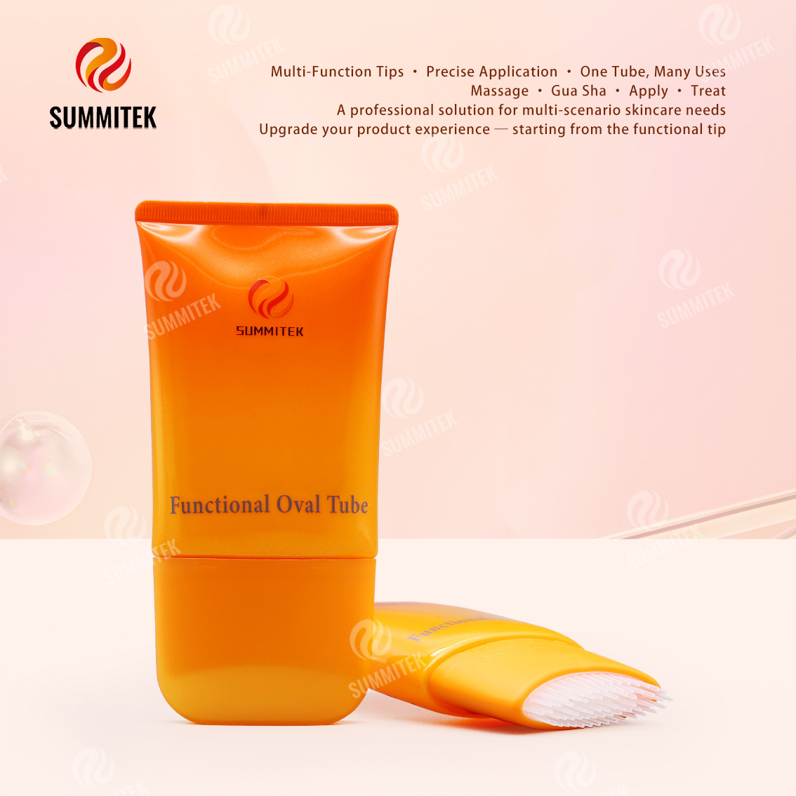 Tube ovale fonctionnel D55 | Emballage multi-embouts pour massage et soins de la peau