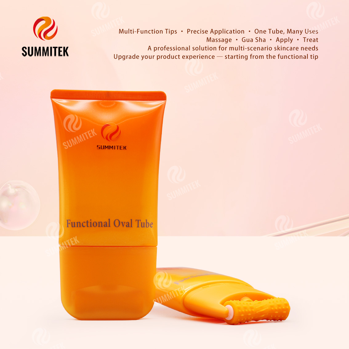Tube ovale fonctionnel D55 | Emballage multi-embouts pour massage et soins de la peau