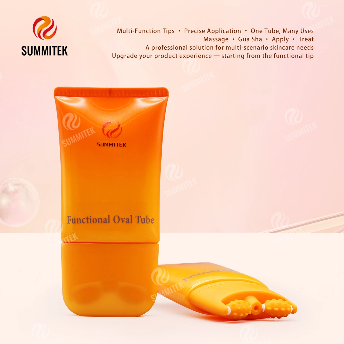 Tube ovale fonctionnel D55 | Emballage multi-embouts pour massage et soins de la peau