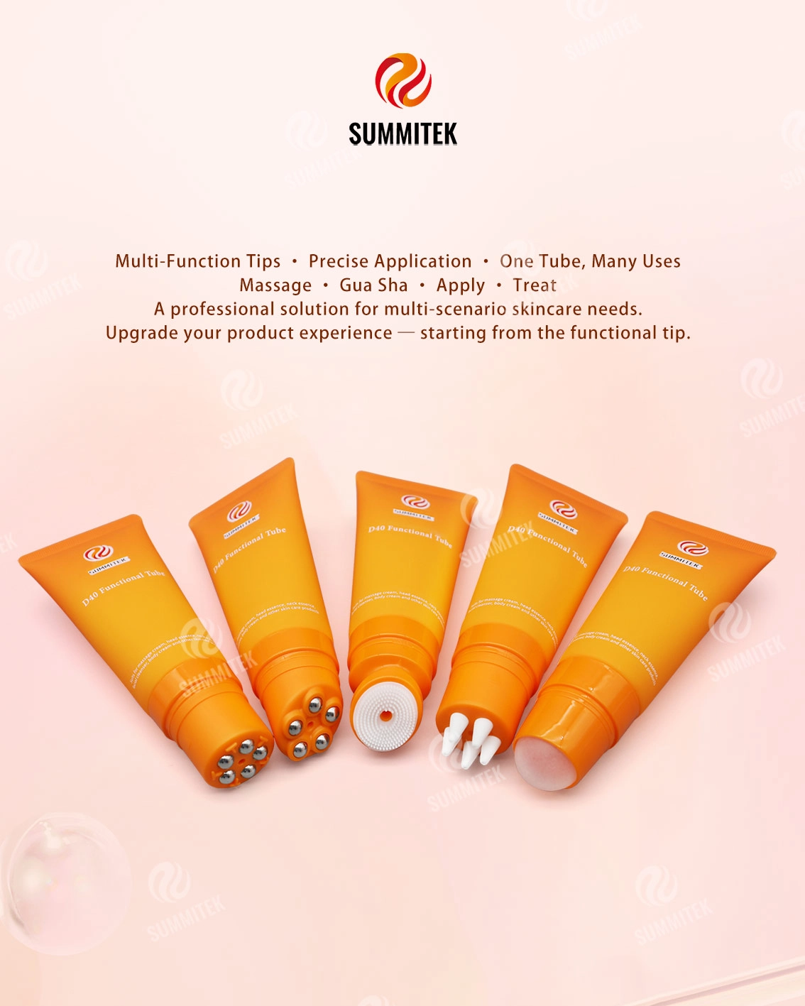 Tube fonctionnel D40 | Emballage multi-embouts pour massage et soins de la peau