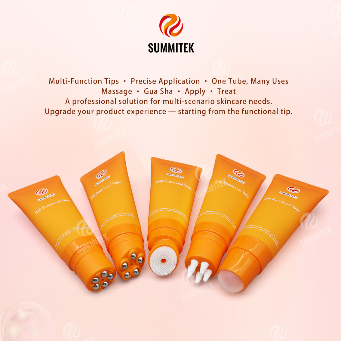 Tube fonctionnel D40 | Emballage multi-embouts pour massage et soins de la peau