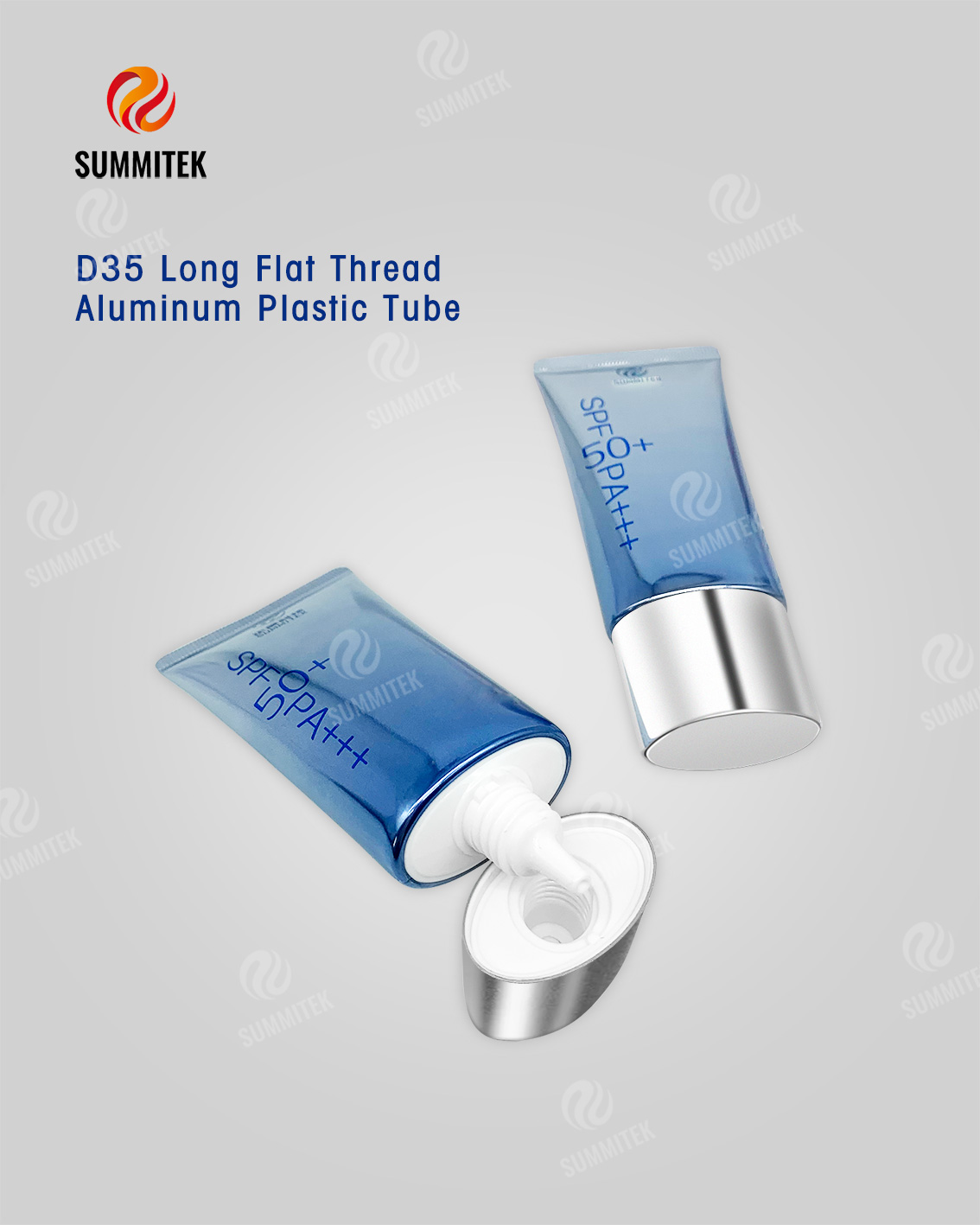 Tube ABL &agrave; buse longue D35 | Emballage de protection solaire &agrave; impression d&eacute;grad&eacute;e avec capuchon galvanis&eacute; mat