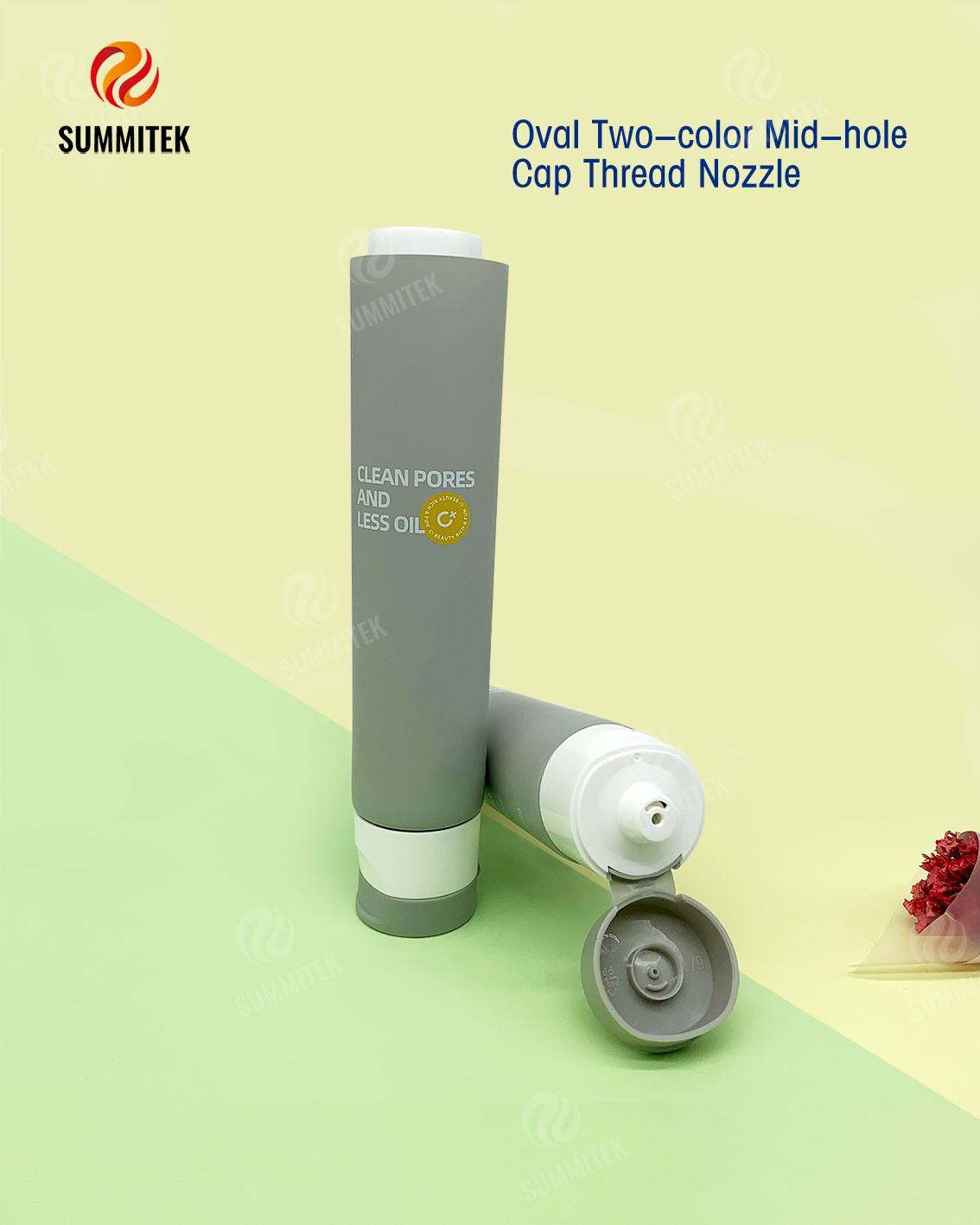Tube de m&eacute;lange &agrave; double chambre avec double sortie ovale et interm&eacute;diaire pour nettoyant moussant