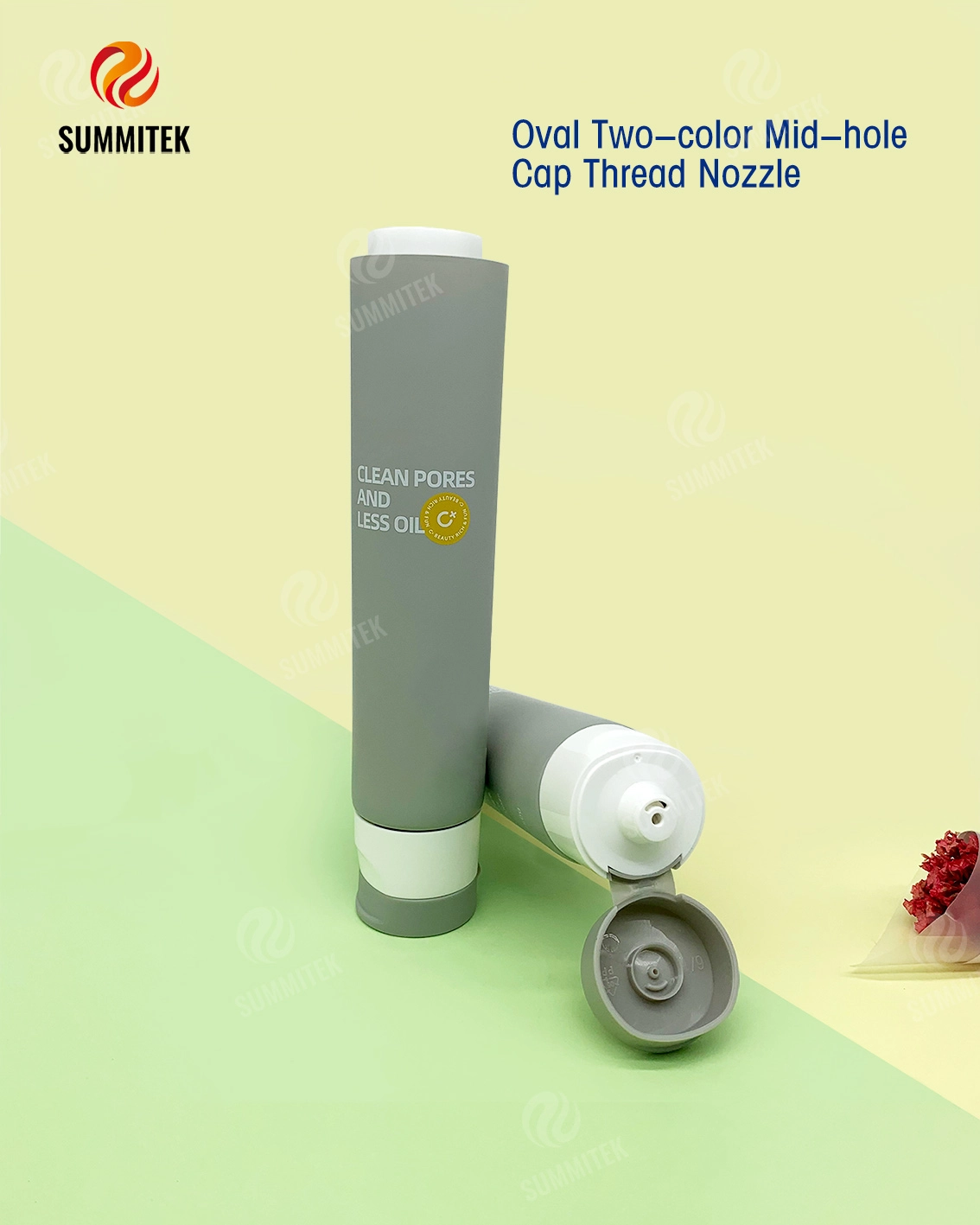 Tube de m&eacute;lange &agrave; double chambre avec double sortie ovale et interm&eacute;diaire pour nettoyant moussant