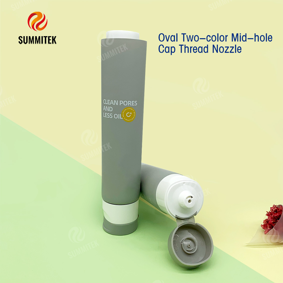 Tube de m&eacute;lange &agrave; double chambre avec double sortie ovale et interm&eacute;diaire pour nettoyant moussant