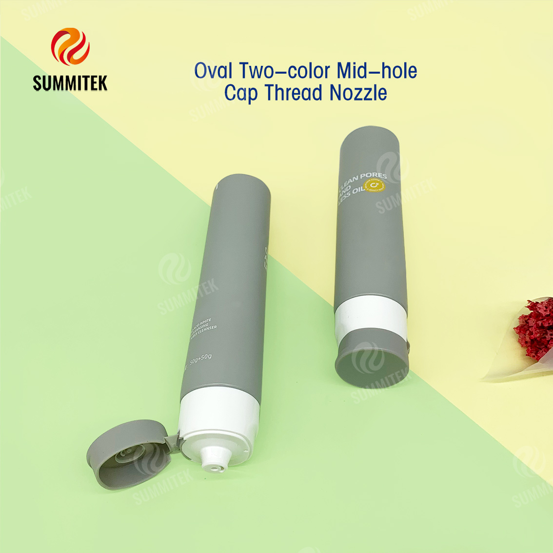 Tube de m&eacute;lange &agrave; double chambre avec double sortie ovale et interm&eacute;diaire pour nettoyant moussant