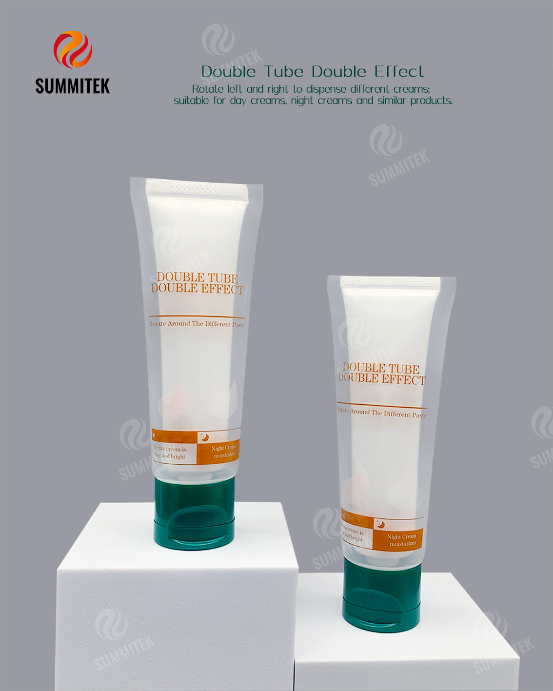 Tube &agrave; interrupteur rotatif &agrave; double chambre pour cr&egrave;me de jour et cr&egrave;me de nuit