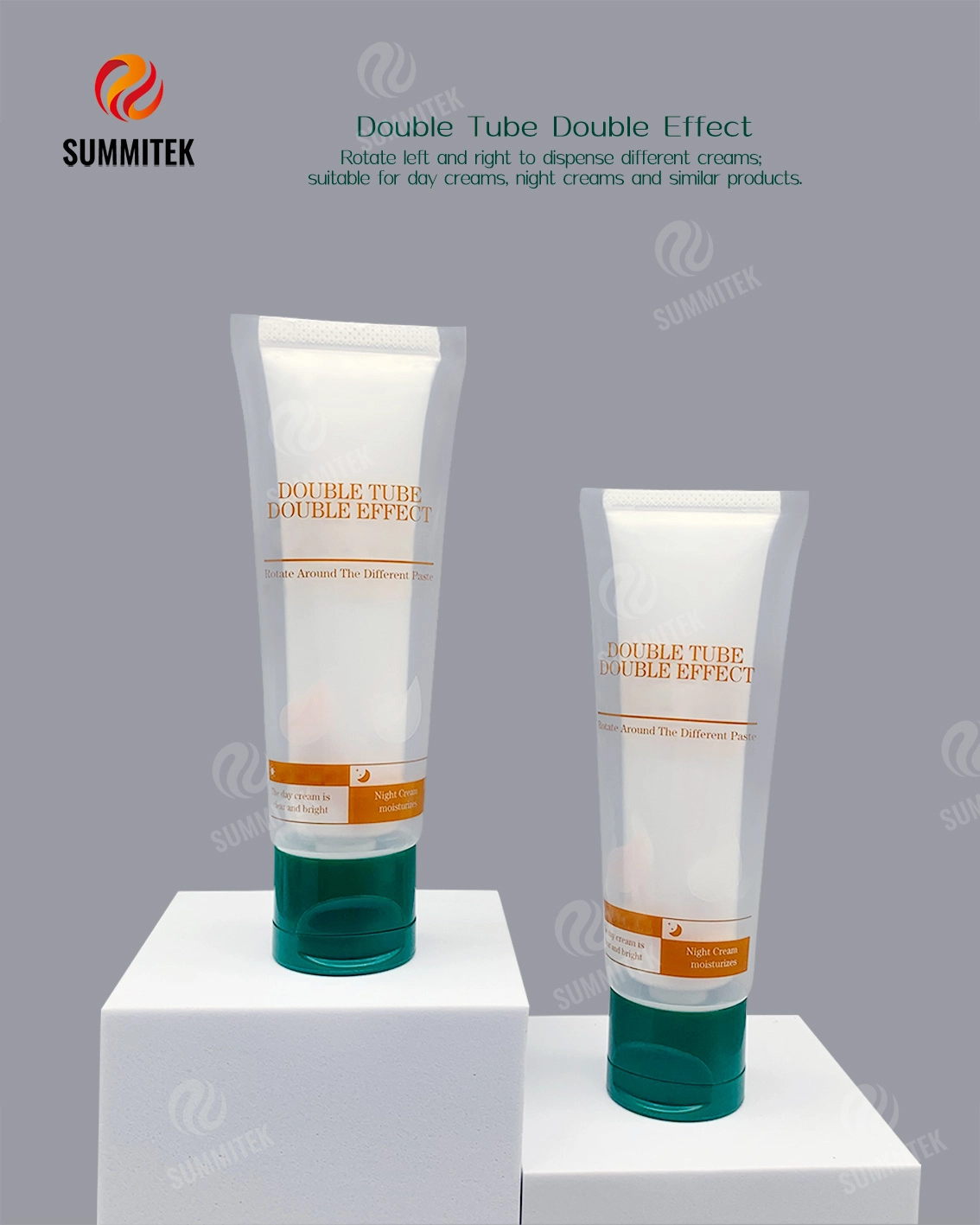 Tube &agrave; interrupteur rotatif &agrave; double chambre pour cr&egrave;me de jour et cr&egrave;me de nuit
