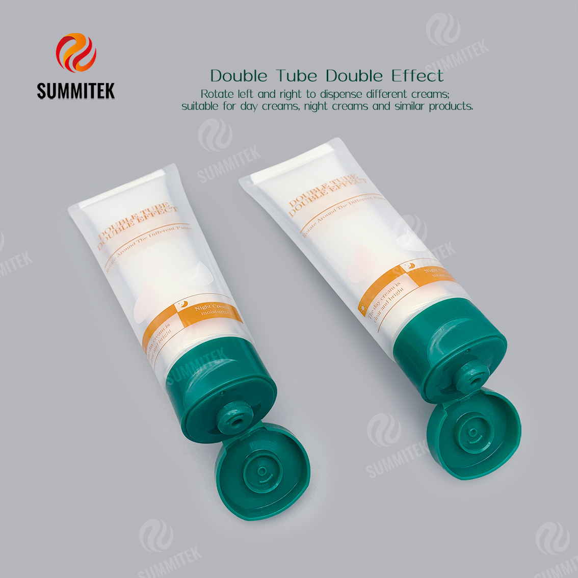 Tube &agrave; interrupteur rotatif &agrave; double chambre pour cr&egrave;me de jour et cr&egrave;me de nuit