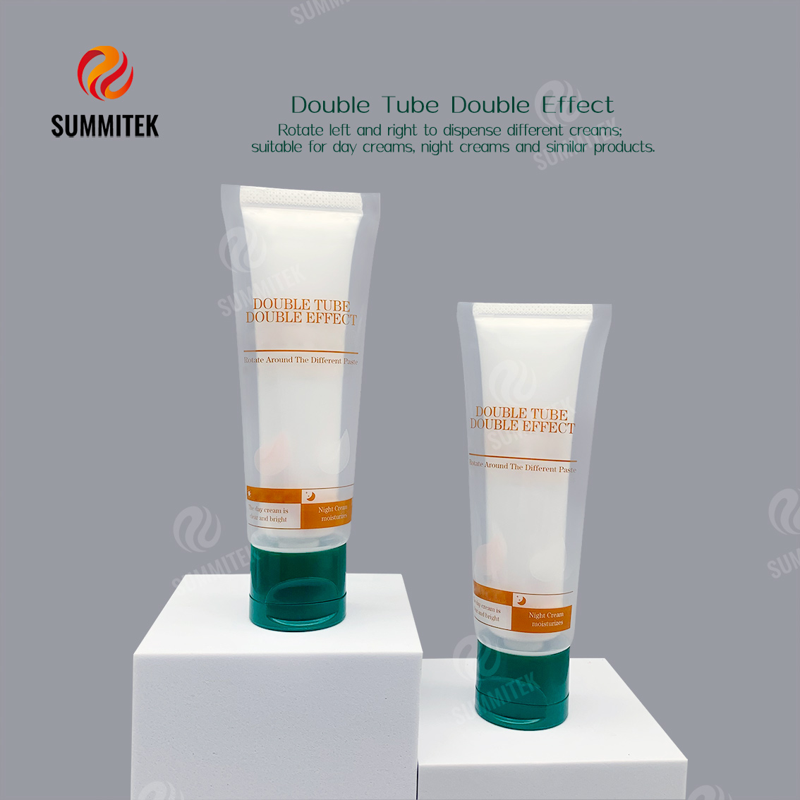 Tube &agrave; interrupteur rotatif &agrave; double chambre pour cr&egrave;me de jour et cr&egrave;me de nuit