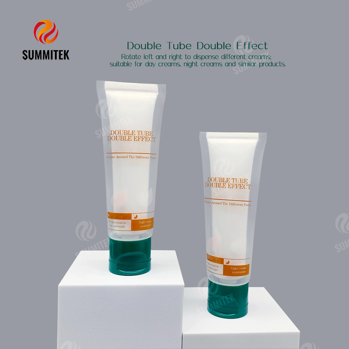 Tube &agrave; interrupteur rotatif &agrave; double chambre pour cr&egrave;me de jour et cr&egrave;me de nuit